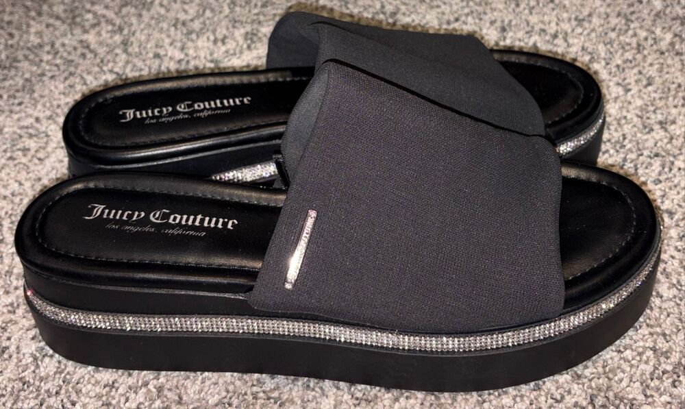 Juicy Couture black platform slides size 9 1/2